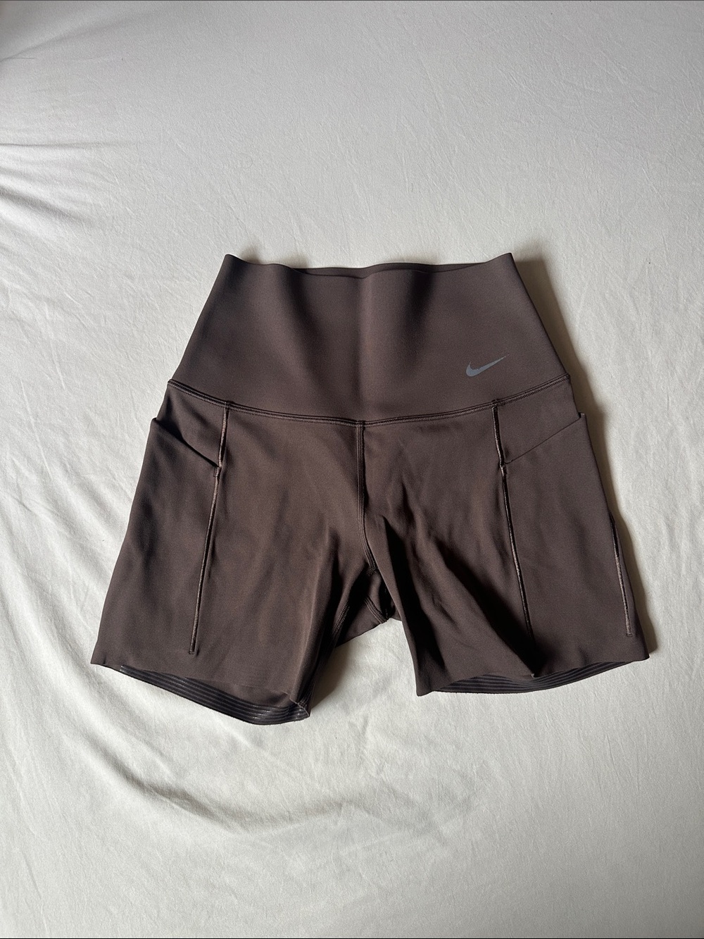 Nike Women's High-Waist Brown Workout Shorts with Side Pockets